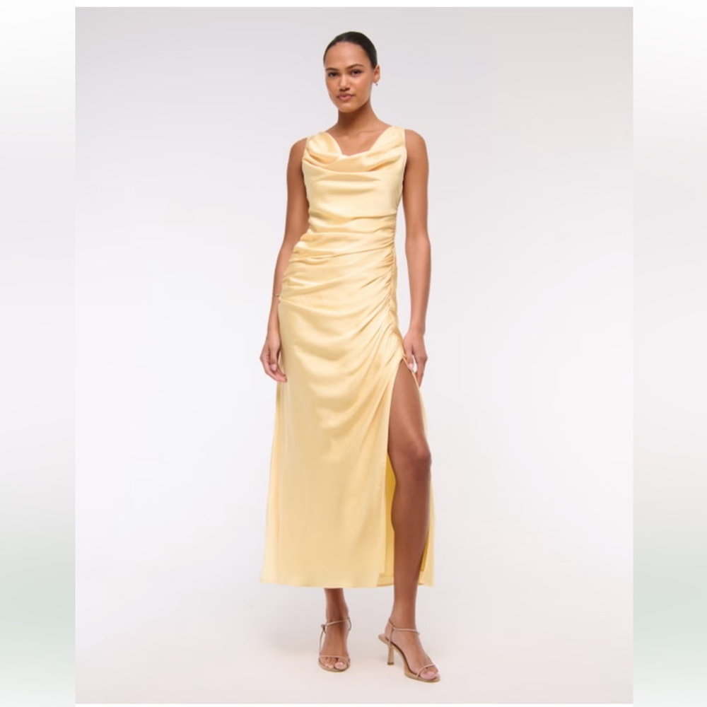Abercrombie & Fitch - Elegant Sunny Yellow Cowl Neck Draped Maxi Dress